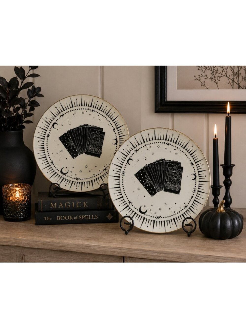 2 New Tarot Card Dinner Plates 10.75 Celestial Witchy Set Cards Plate Gothic